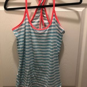 Cross-Back Striped Workout Athletic Tank